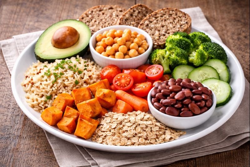 Colorful, healthy plant-based meal platter